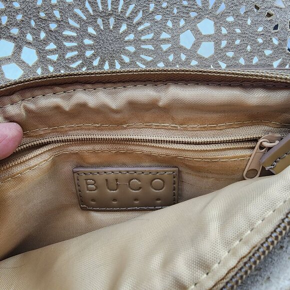 Buco Women's Laser Cut Patent Leather Floral Design Shoulder Bag - Picture 6 of 8